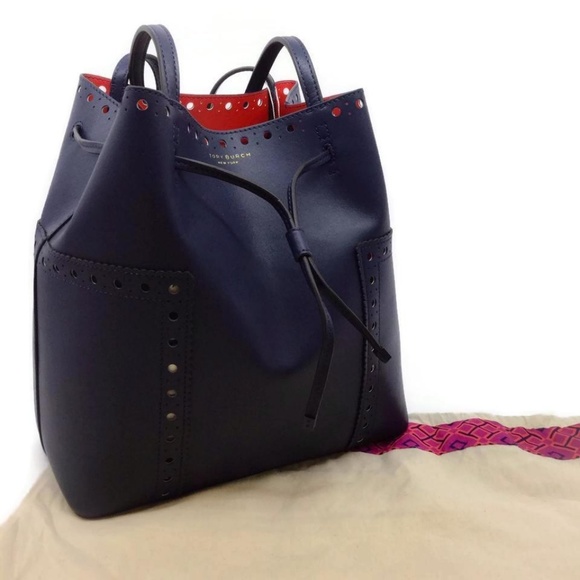 Tory Burch Block-T T Navy Leather Tote - Picture 8 of 8